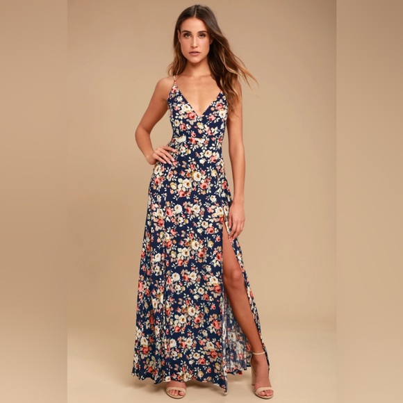 NEW Everlasting Bliss Navy Blue Floral Print Maxi Dress Size XS - Picture 2 of 7